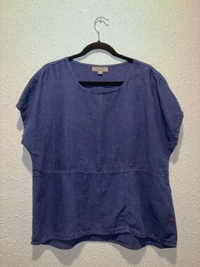Flax Indigo Linen Short Sleeve Tee